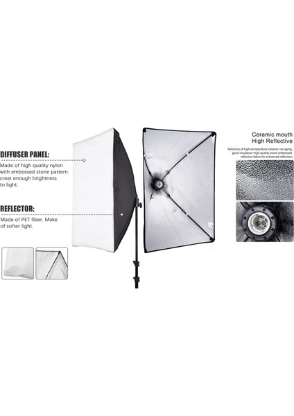3 Lü Ürün , Reklam , Moda , Makyaj , Stüdyo Için Softbox 45W Ampullü LED Sürekli Işık Seti