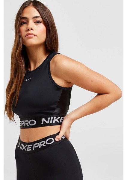 Pro Training Dri Fit Shine Crop Tank Top Kadın Parlak Swoosh Crop Atlet Siyah