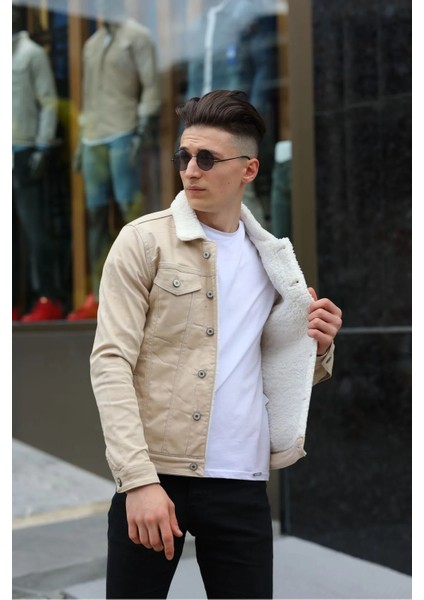 Erkek Içi Kürklü Denim Kot Ceket