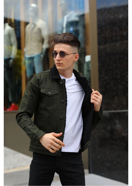Erkek Içi Kürklü Denim Kot Ceket