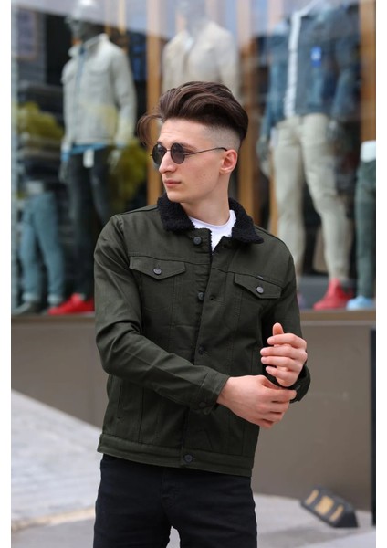 Erkek Içi Kürklü Denim Kot Ceket