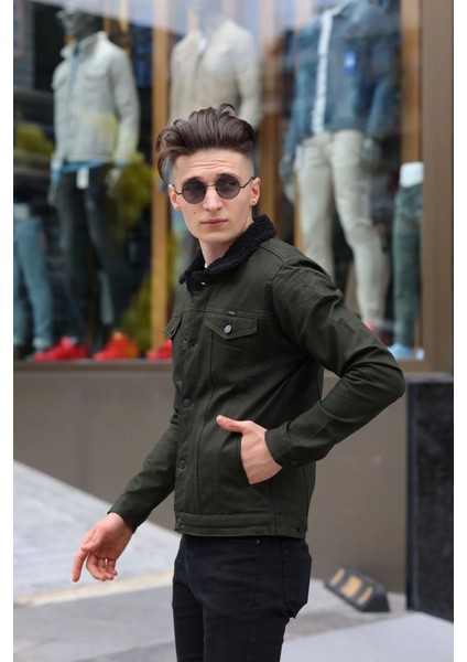 Erkek Içi Kürklü Denim Kot Ceket