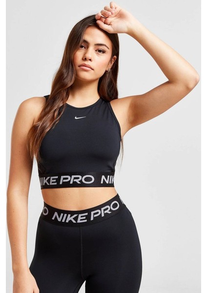 Pro Training Dri Fit Shine Crop Tank Top Kadın Parlak Swoosh Crop Atlet Siyah
