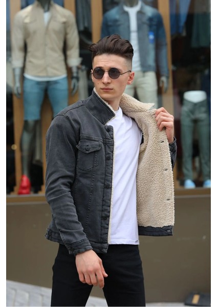 Erkek Içi Kürklü Denim Kot Ceket