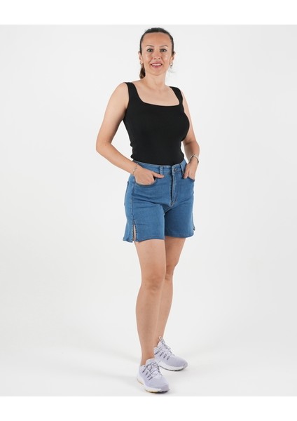 Şort Denim Likralı Yırtmaçlı Paça