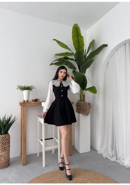 Lacabelle Atlas Işlemeli Kolları Tül Mini Elbise