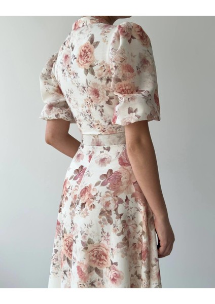 Alexa Çiçek Desenli Kemerli Uzun Elbise