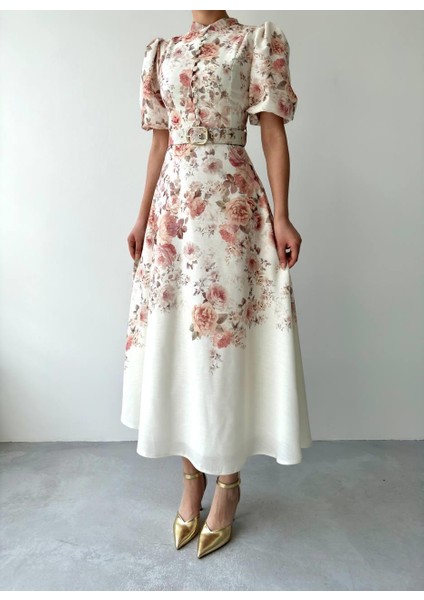 Alexa Çiçek Desenli Kemerli Uzun Elbise fiyatları