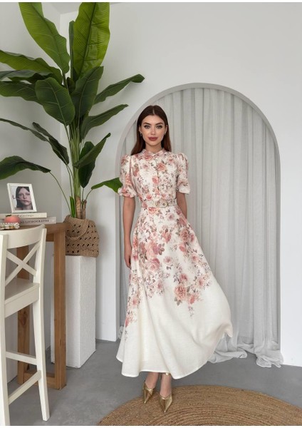Alexa Çiçek Desenli Kemerli Uzun Elbise indirimleri
