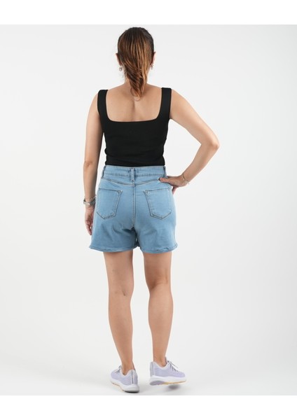 Şort Denim Likralı Yırtmaçlı Paça modelleri