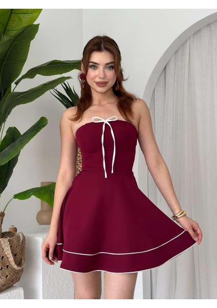 Straplez Ip Fiyonk Detay Atlas Mini Camille Elbise