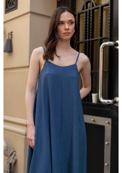 Kadın Ip Askılı Uzun Indigo Elbise fiyatları