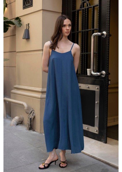 Kadın Ip Askılı Uzun Indigo Elbise modelleri