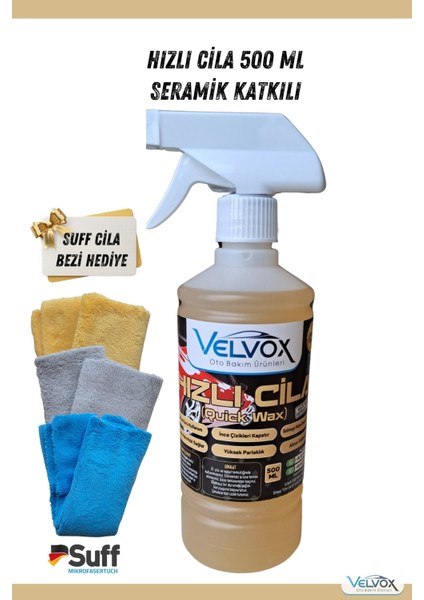 Hızlı Cila Seramik Katkılı 500 ml + Suff Cila Bezi Hediye, Hızlı Cila, Oto Cila, Quick Wax