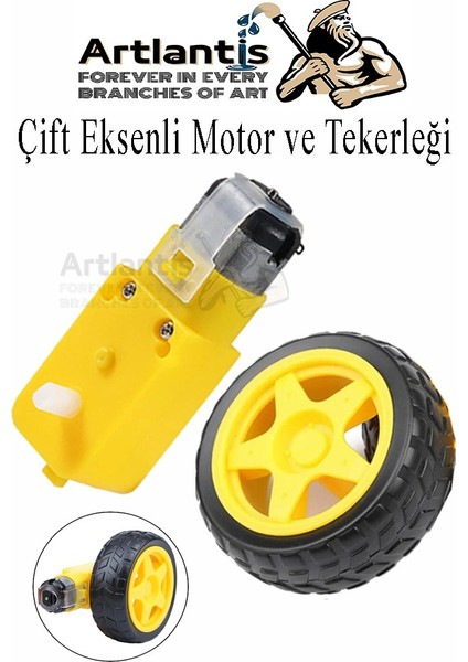 Çift Eksenli Motor ve Tekerleği 1 Paket Sarı Dc Motor Arduino Robotik Motor Tekerlek Deney Okul Bilim Araba Yapım