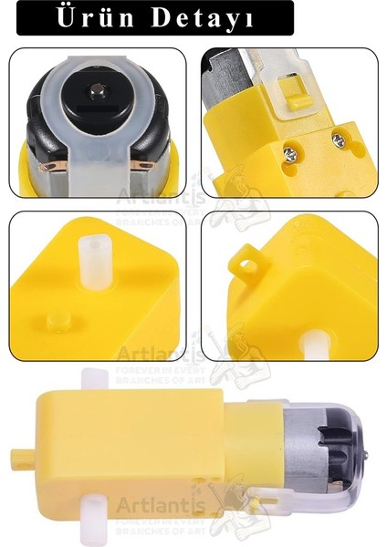 Çift Eksenli Motor ve Tekerleği 1 Paket Sarı Dc Motor Arduino Robotik Motor Tekerlek Deney Okul Bilim Araba Yapım