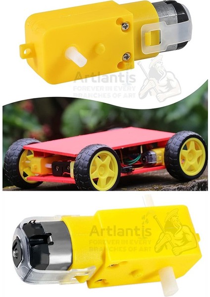Çift Eksenli Motor ve Tekerleği 1 Paket Sarı Dc Motor Arduino Robotik Motor Tekerlek Deney Okul Bilim Araba Yapım