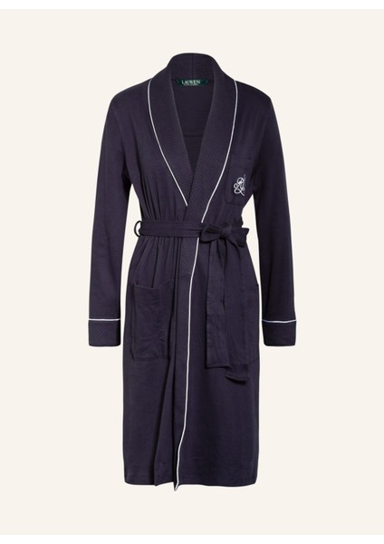 Kadın Sabahlık, Şal Yaka, Logo Yaması, %100 Pamuk, Kontrast Boru Detaylı