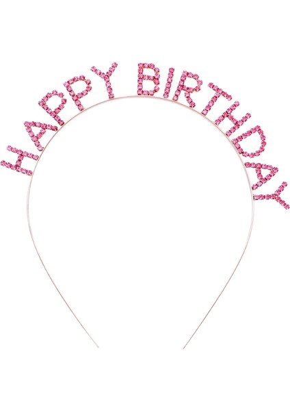 Pembe Renk Kristal Taşlı Gold Renk Kaplama Happy Birthday Taç 16X17 cm