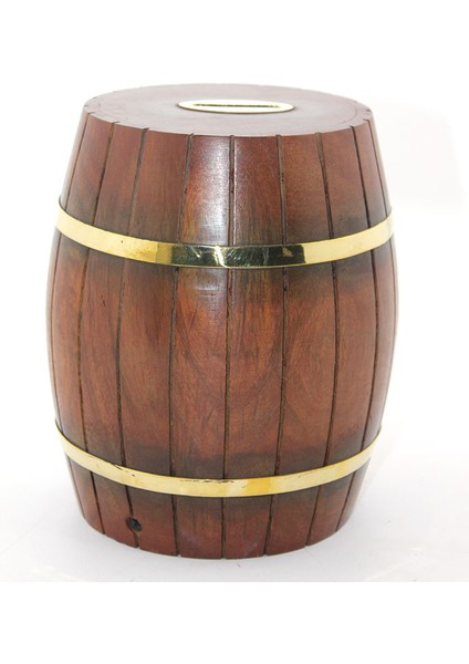 Pirinç Ahşap Fıçı Kumbara 18 cm