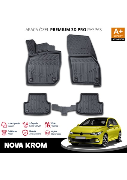 Vw Golf 8 Otomatik 3D Pro Havuzlu Paspas 2021-2024