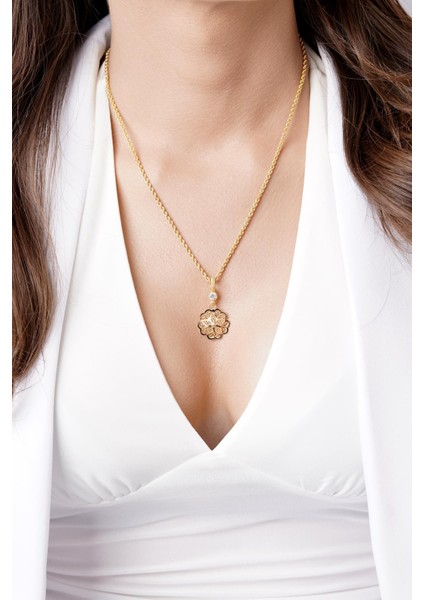 14 Ayar Altın Gül Motifli Telkari Kolye - Anne Kolyesi fiyatları