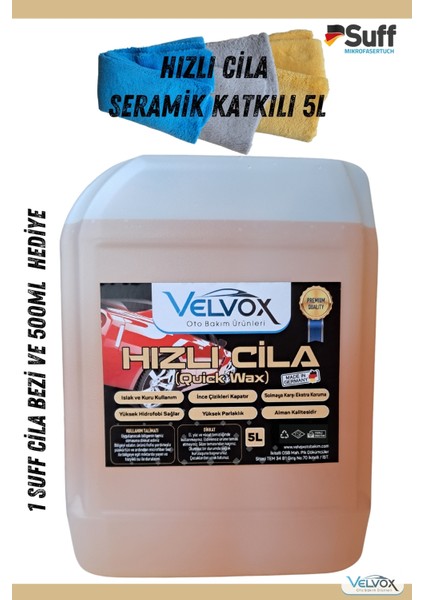 Hızlı Cila Seramik Katkılı 5 Lt + 500 ml ve Suff Cila Bezi Hediye, Hızlı Cila, Oto Cila, Quick Wax