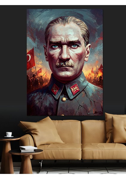 Gölgede Kurt ve Mustafa Kemal Atatürk Dekoratif Kanvas - Mdf Ahşap Tablo