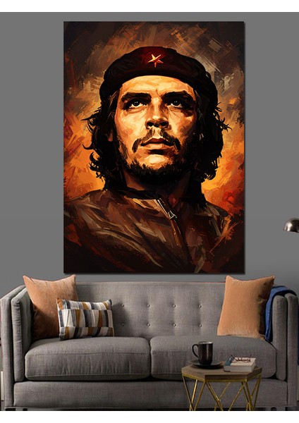 Devrimin Ateşi Yanıyor Che Guevara Dekoratif Kanvas - Mdf Ahşap Tablo