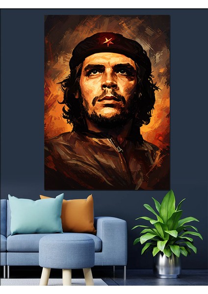 Devrimin Ateşi Yanıyor Che Guevara Dekoratif Kanvas - Mdf Ahşap Tablo