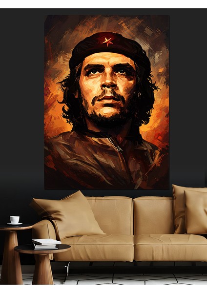 Devrimin Ateşi Yanıyor Che Guevara Dekoratif Kanvas - Mdf Ahşap Tablo