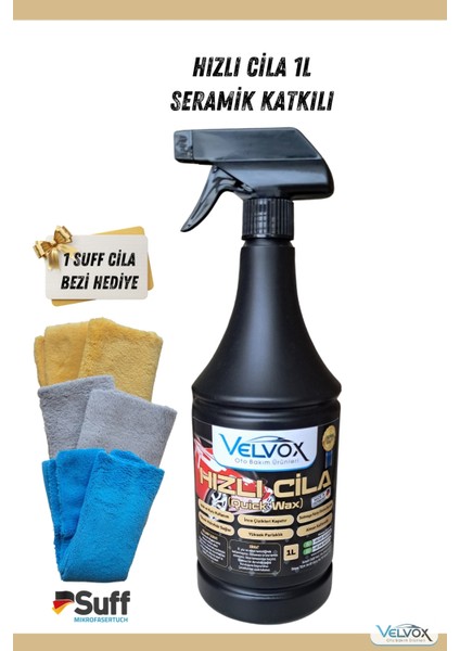 Hızlı Cila Seramik Katkılı 1000 ml, Suff Cila Bezi Hediyeli, Hızlı Cila, Oto Cila, Quick Wax
