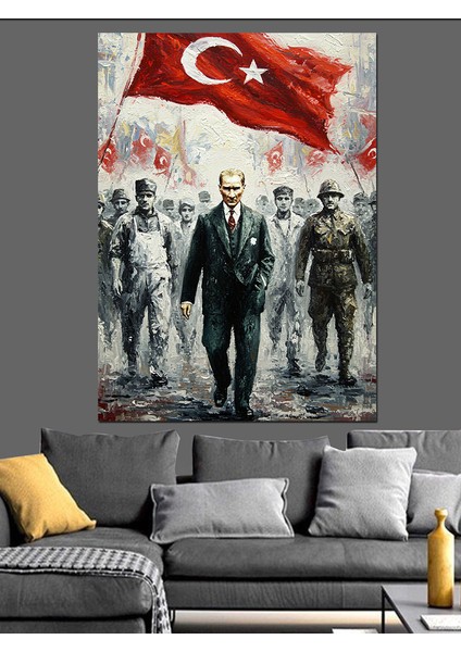 Mustafa Kemal Atatürk ve Bayrak Dekoratif Kanvas - Mdf Ahşap Tablo