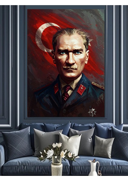 Türk Bayrağı ve Mustafa Kemal Atatürk Dekoratif Kanvas - Mdf Ahşap Tablo fiyatları