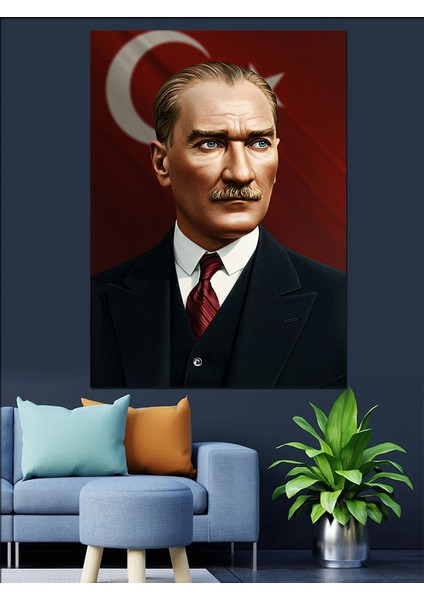 Mustafa Kemal Atatürk ve Bayrak Dekoratif Kanvas - Mdf Ahşap Tablo
