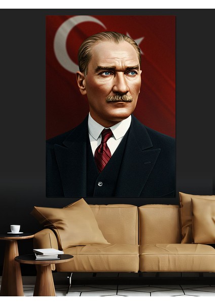 Mustafa Kemal Atatürk ve Bayrak Dekoratif Kanvas - Mdf Ahşap Tablo