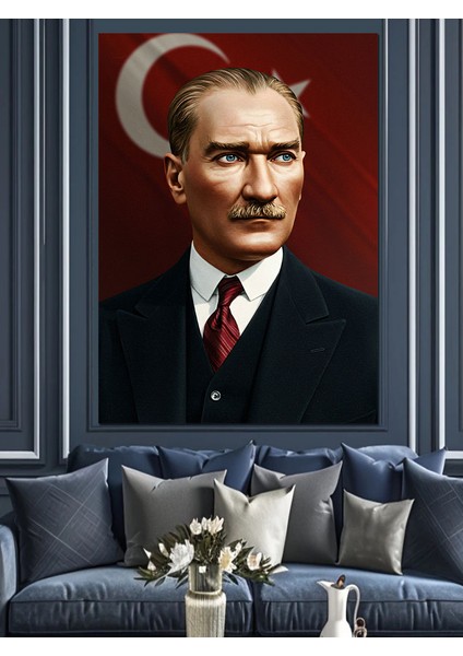 Mustafa Kemal Atatürk ve Bayrak Dekoratif Kanvas - Mdf Ahşap Tablo