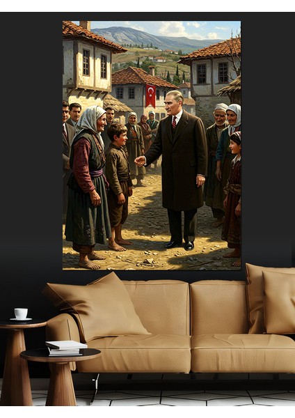 Halkla Birlikte Mustafa Kemal Atatürk Dekoratif Kanvas - Mdf Ahşap Tablo modelleri
