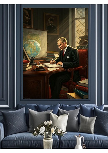 Mustafa Kemal Atatürk Çalışma Odası Dekoratif Kanvas - Mdf Ahşap Tablo