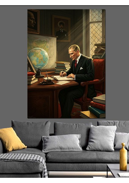 Mustafa Kemal Atatürk Çalışma Odası Dekoratif Kanvas - Mdf Ahşap Tablo fiyatları