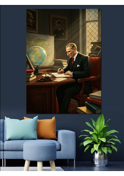 Mustafa Kemal Atatürk Çalışma Odası Dekoratif Kanvas - Mdf Ahşap Tablo fırsatları
