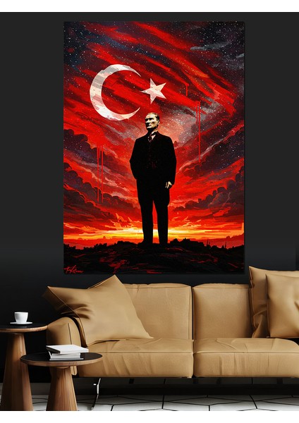 Bayrak Altında Mustafa Kemal Atatürk Dekoratif Kanvas - Mdf Ahşap Tablo fiyatları