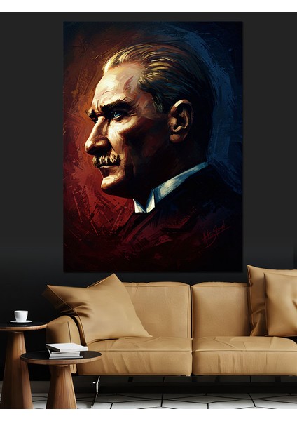Yan Profil Mustafa Kemal Atatürk Dekoratif Kanvas - Mdf Ahşap Tablo