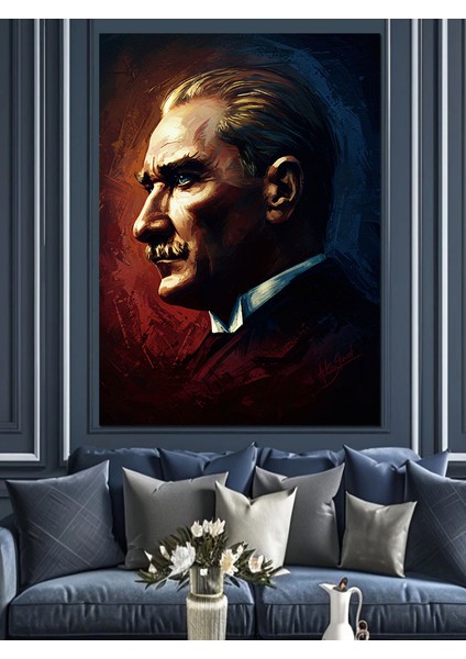 Yan Profil Mustafa Kemal Atatürk Dekoratif Kanvas - Mdf Ahşap Tablo fiyatları