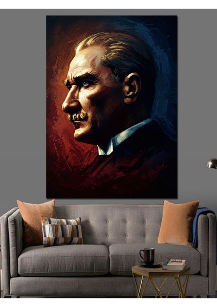Yan Profil Mustafa Kemal Atatürk Dekoratif Kanvas - Mdf Ahşap Tablo fırsatları