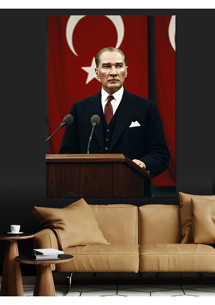 Mustafa Kemal Atatürk Kürsüde Dekoratif Kanvas - Mdf Ahşap Tablo