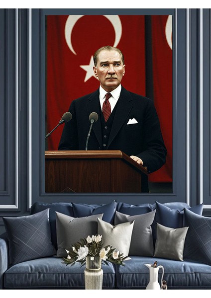 Mustafa Kemal Atatürk Kürsüde Dekoratif Kanvas - Mdf Ahşap Tablo fiyatları