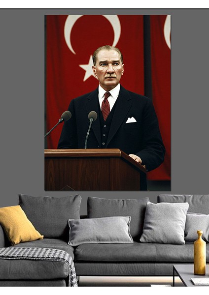 Mustafa Kemal Atatürk Kürsüde Dekoratif Kanvas - Mdf Ahşap Tablo modelleri