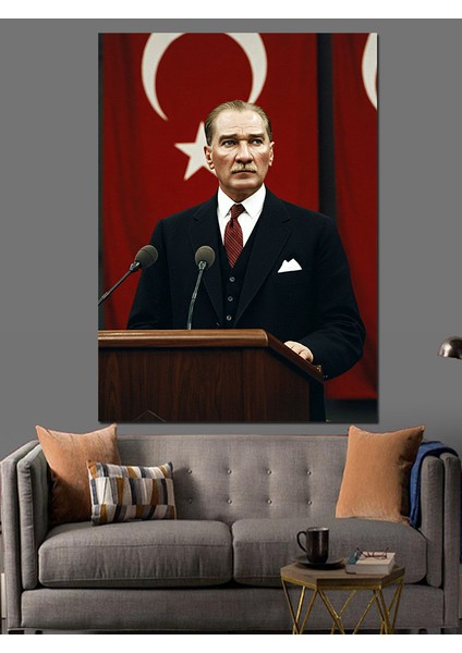 Mustafa Kemal Atatürk Kürsüde Dekoratif Kanvas - Mdf Ahşap Tablo fırsatları
