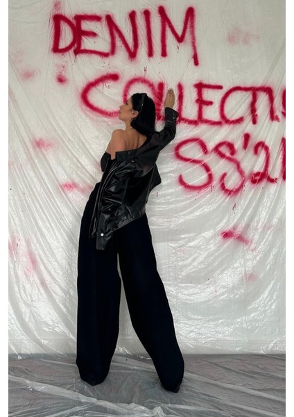 Siyah Geniş Paça Jeans Pantolon
